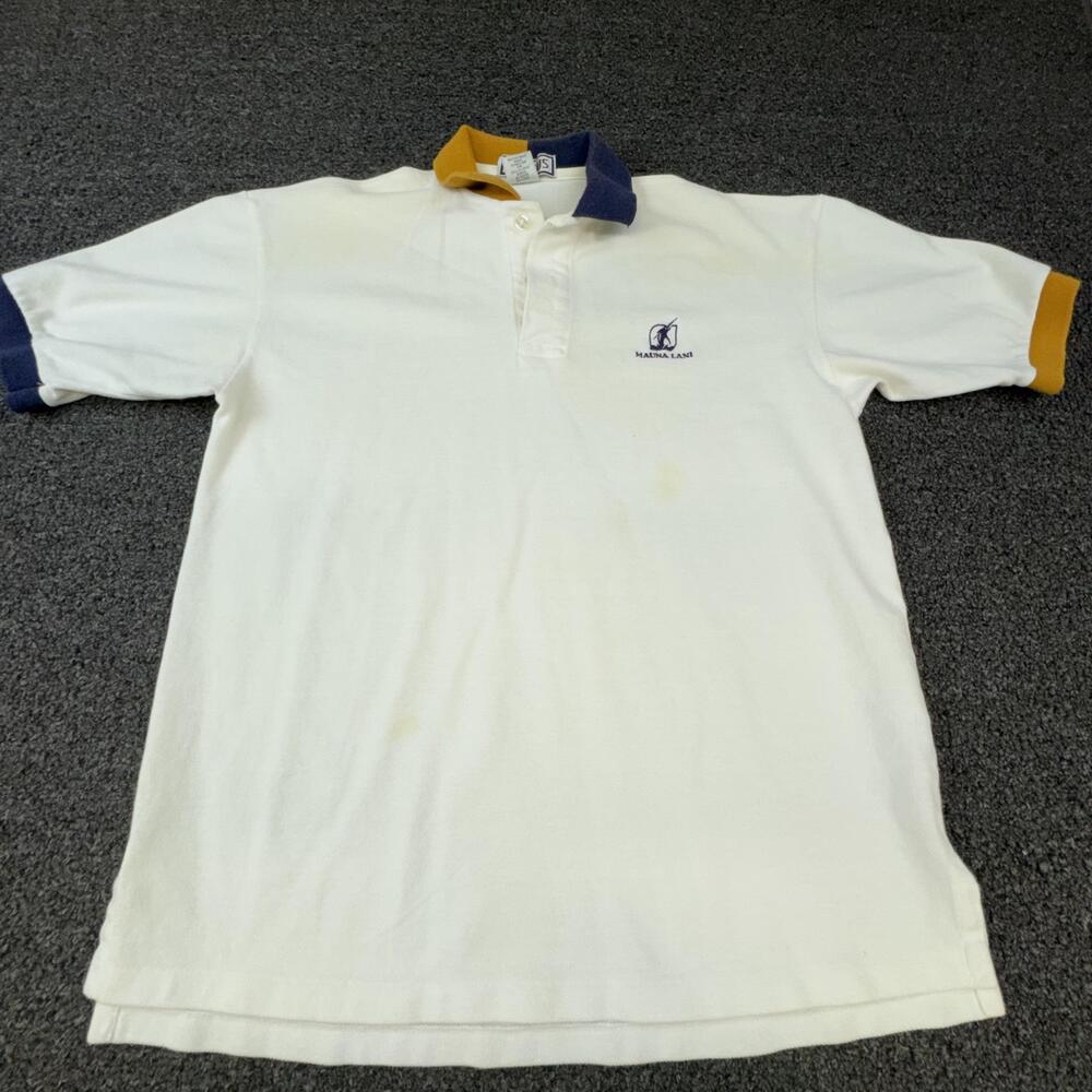 Vtg Aureus Polo Shirt Mens M White Short Sleeve Collared Colorblock Embroidered